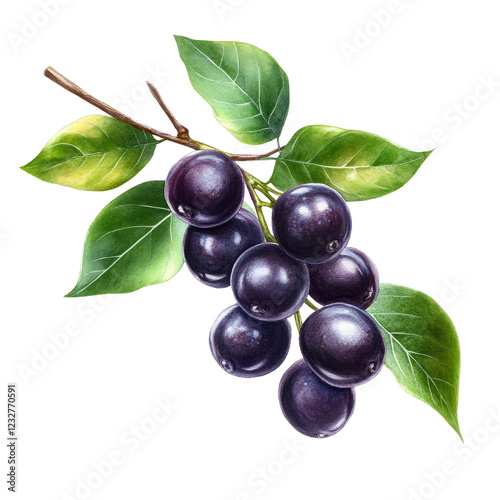 Acai berry grapes fruit isolated on a white transparent background