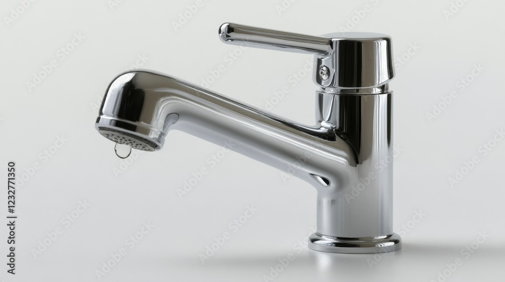 Isolated Water Tap with Droplet on a Light Background Isolated Water Tap with Droplet on a Light Background