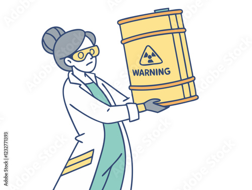 Scientific researcher holding barrel with warning vector image, Isolated on white background.
