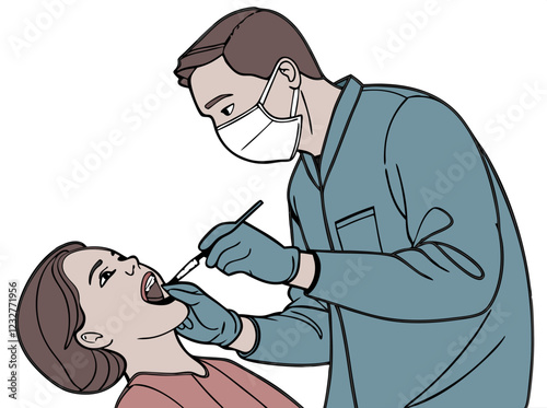 Dentistry the doctor pulls out a bad tooth of patient vector image, Isolated on white background.
