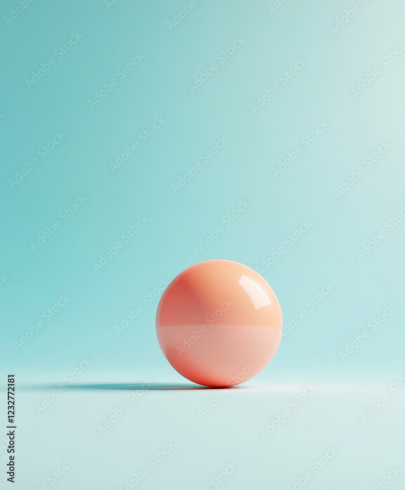 Fototapeta premium Peach Sphere on Aqua Background: Minimalist Abstract Still Life Photography