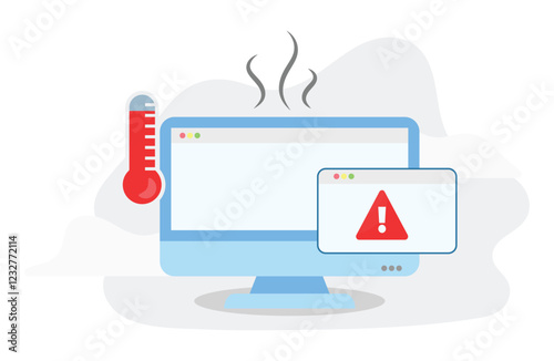 Overheating desktop crash vector illustration, modern flat design illustration