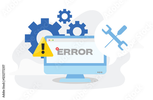 Error desktop need to be fix vector illustration, desktop notification error, modern style design desktop