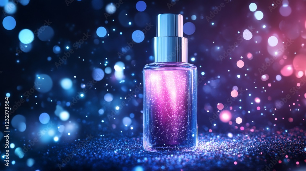 Glowing Perfume Bottle in Vibrant Lights - A Sparkling Beauty Product Glowing Perfume Bottle in Vibrant Lights - A Sparkling Beauty Product