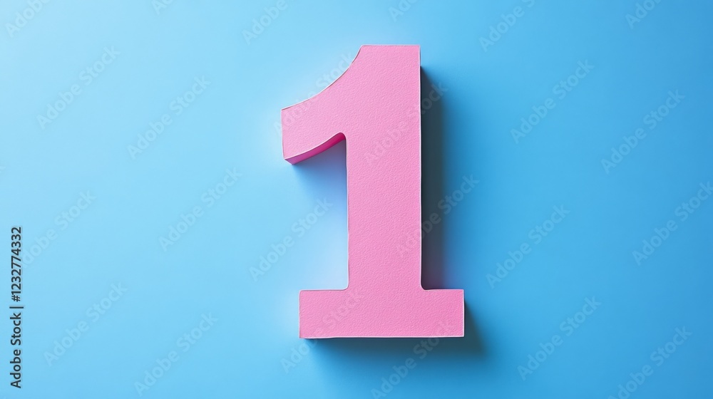 Pink Number One on a Light Blue Background - Simple and Elegant Design Pink Number One on a Light Blue Background - Simple and Elegant Design