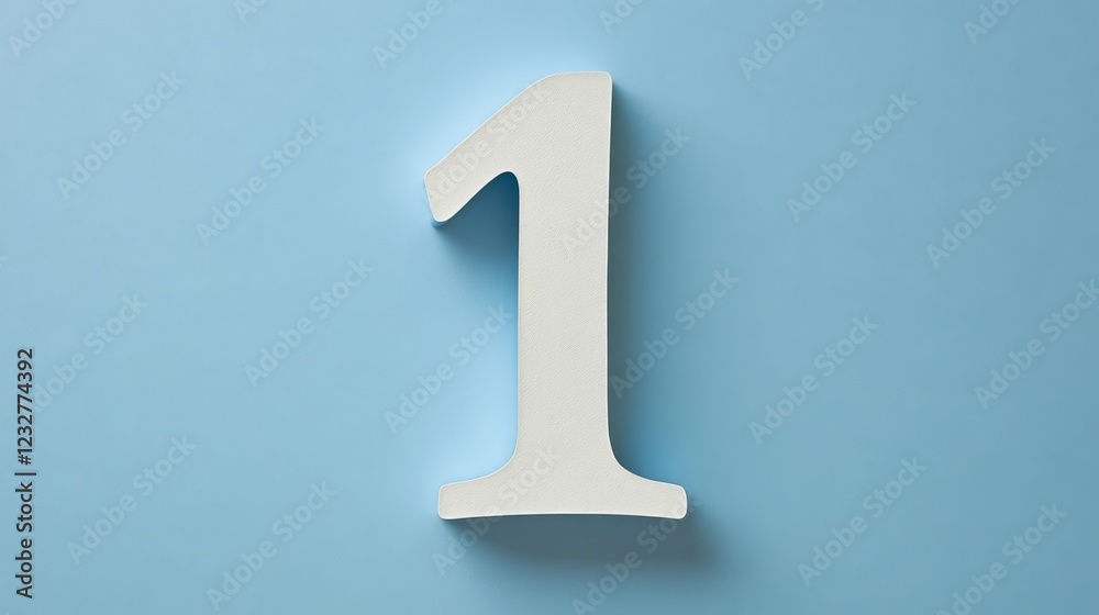Elegant White Number One on a Light Blue Background Elegant White Number One on a Light Blue Background