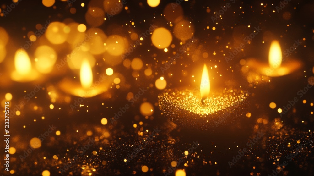 Naklejka premium Golden Candles in a Dark Ambiance: A Warm and Peaceful Scene