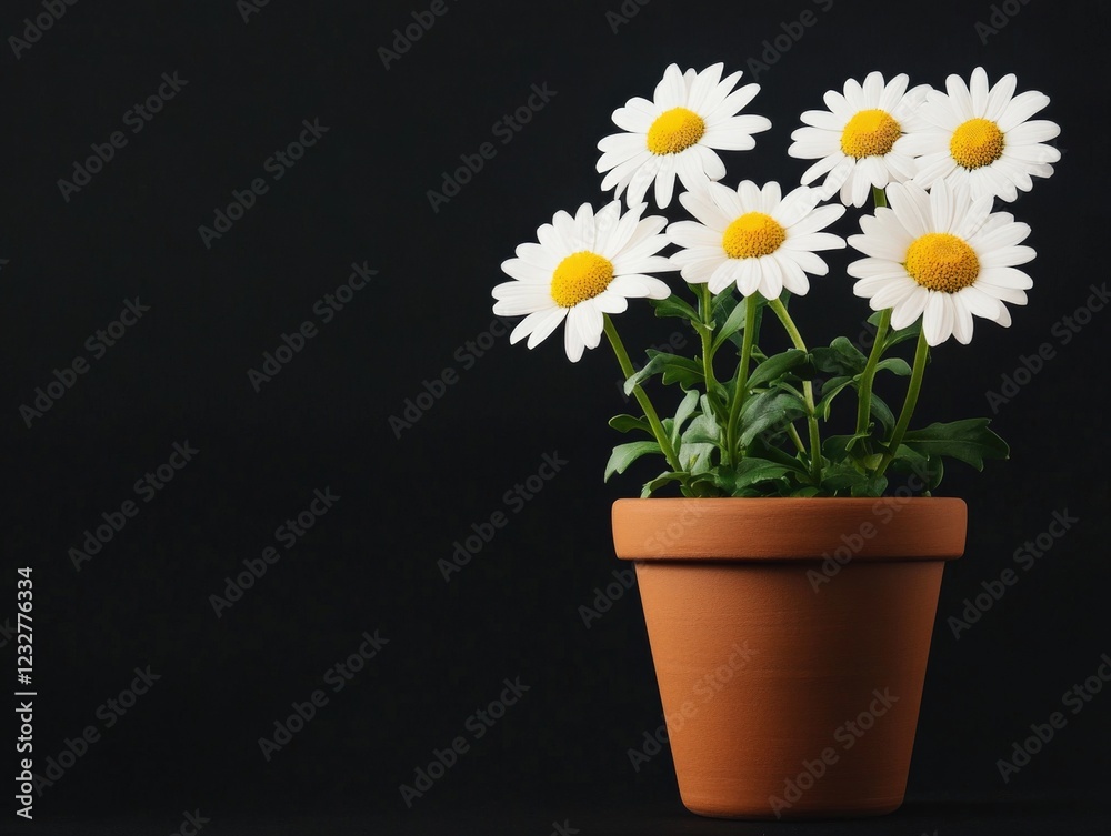 custom made wallpaper toronto digitalwhite daisy flowers in a terracotta pot on a black background