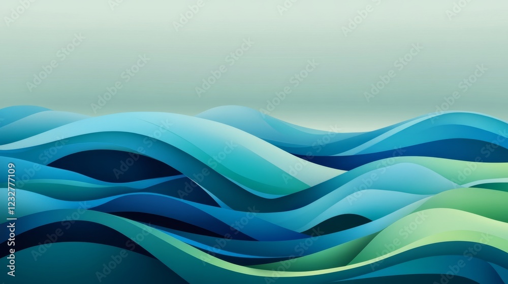 Obraz premium Abstract Waves with Blue and Green Tones Under Clear Horizon