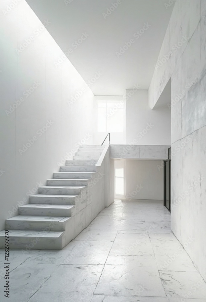Stairwell with White Marble Stairs and Minimalist Design Stairwell with White Marble Stairs and Minimalist Design