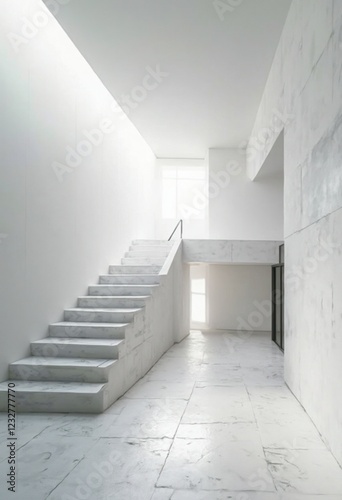 Stairwell with White Marble Stairs and Minimalist Design
