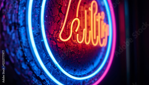 Close-up of a glowing neon sign in the dark photo