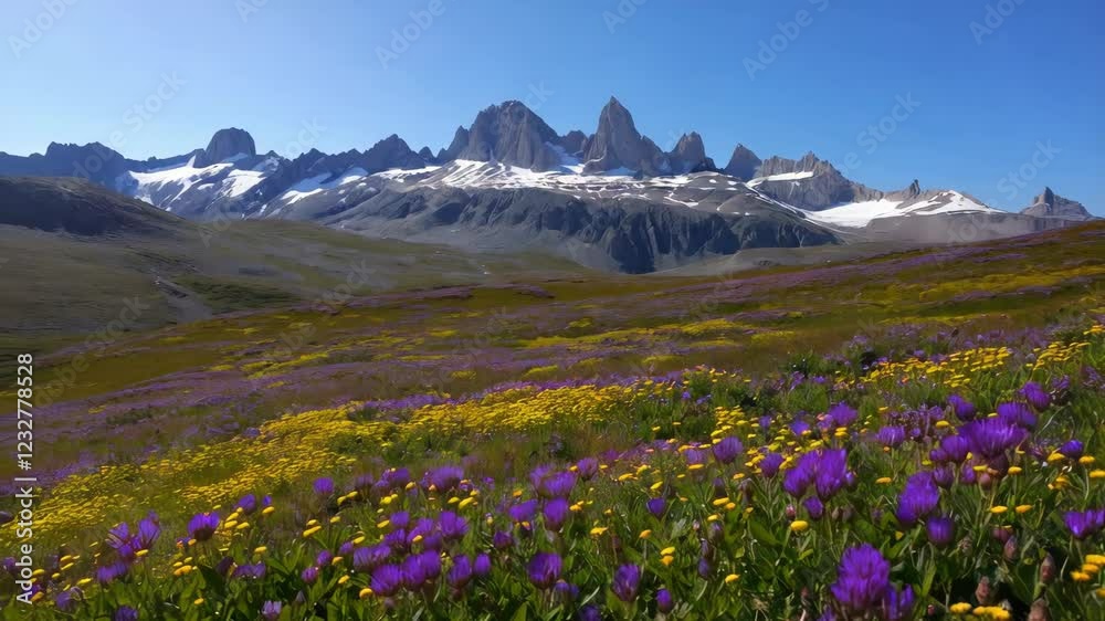 Majestic Mountain Range with Blooming Wildflowers Majestic Mountain Range with Blooming Wildflowers