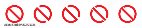 Prohibition or forbidden signs. Red forbidden signs set. Prohibition vector icon. No or ban red sign. Stop, forbidden or restriction symbol isolated vector illustration.