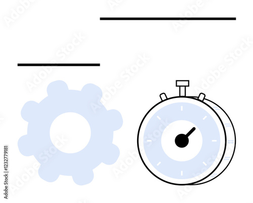 Light blue gear and stopwatch emphasize productivity, workflow, efficiency, and time tracking. Ideal for business strategies, task planning, process optimization, deadlines, goal setting abstract