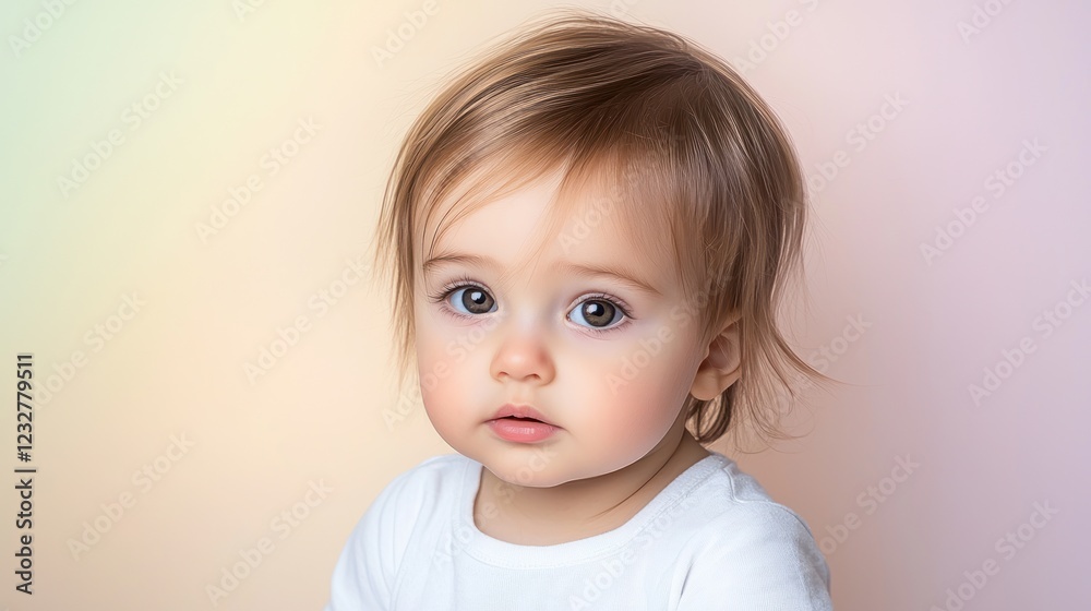 Portrait of an Adorable Baby Girl with Blonde Hair Against a Pastel Background Portrait of an Adorable Baby Girl with Blonde Hair Against a Pastel Background