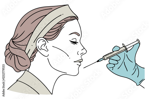 Liposuction surgery on patient's face, doctor hand and syringe vector image, Isolated on white background.
