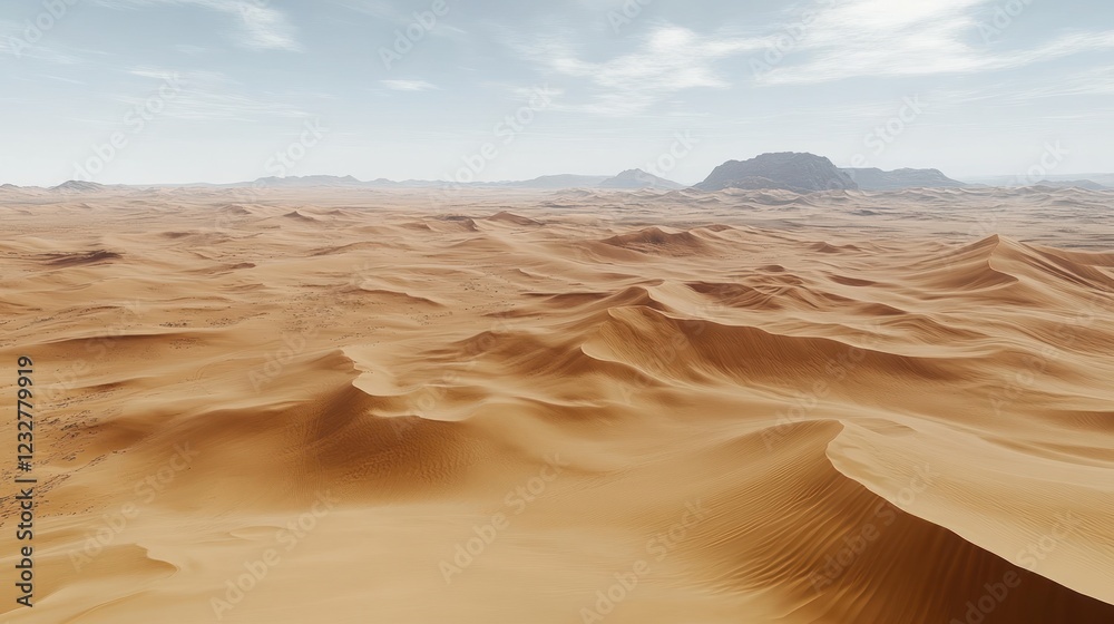 Fototapeta premium Expansive desert landscape under a pale sky.