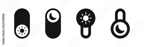 Day and night toggle switch buttons. Dark and lite mode icons. Day and night mode buttons. Dark and light mode switch button icons.