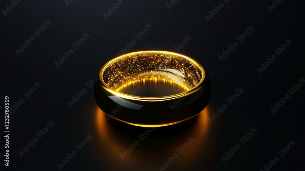 Glowing Golden Ring on Dark Background: A Technological Masterpiece Glowing Golden Ring on Dark Background: A Technological Masterpiece