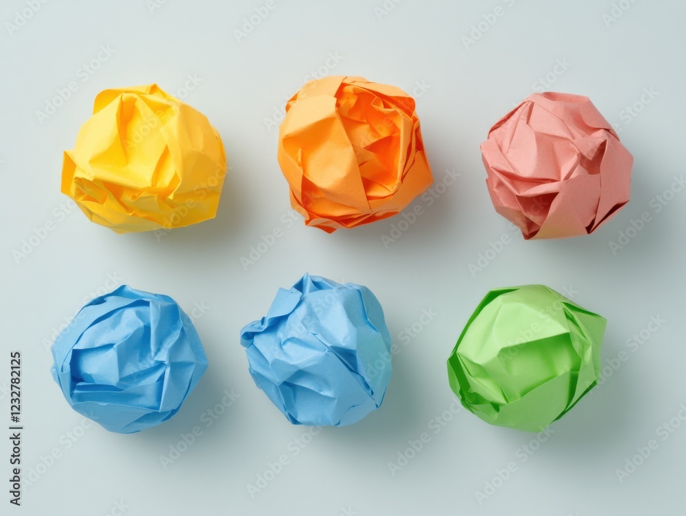Naklejka premium crumpled colorful paper balls on a light blue background
