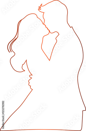 Couple hugging. Outline drawing red gradient. This silhouette style illustration conveys themes of love, companionship, romance and emotional connection, making it perfect for wedding invitations, rom