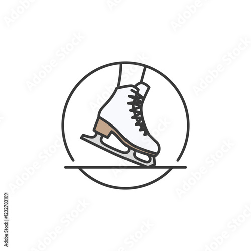 Embrace the excitement of ice skating with this sleek icon, featuring a classic white skate with black laces and a brown heel. The minimalist design captures the grace and thrill of gliding on ice
