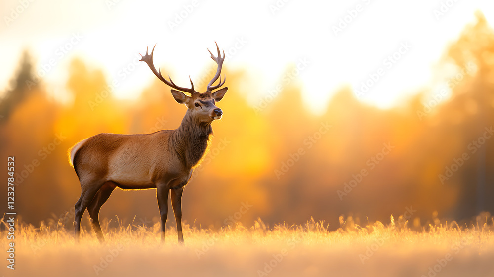 Majestic red deer standing in the morning sunlight, captured in a serene side profile with soft natural lighting, showcasing the elegance and strength of this wild animal in its natural habitat.
Majestic red deer standing in the morning sunlight, captured in a serene side profile with soft natural lighting, showcasing the elegance and strength of this wild animal in its natural habitat.
