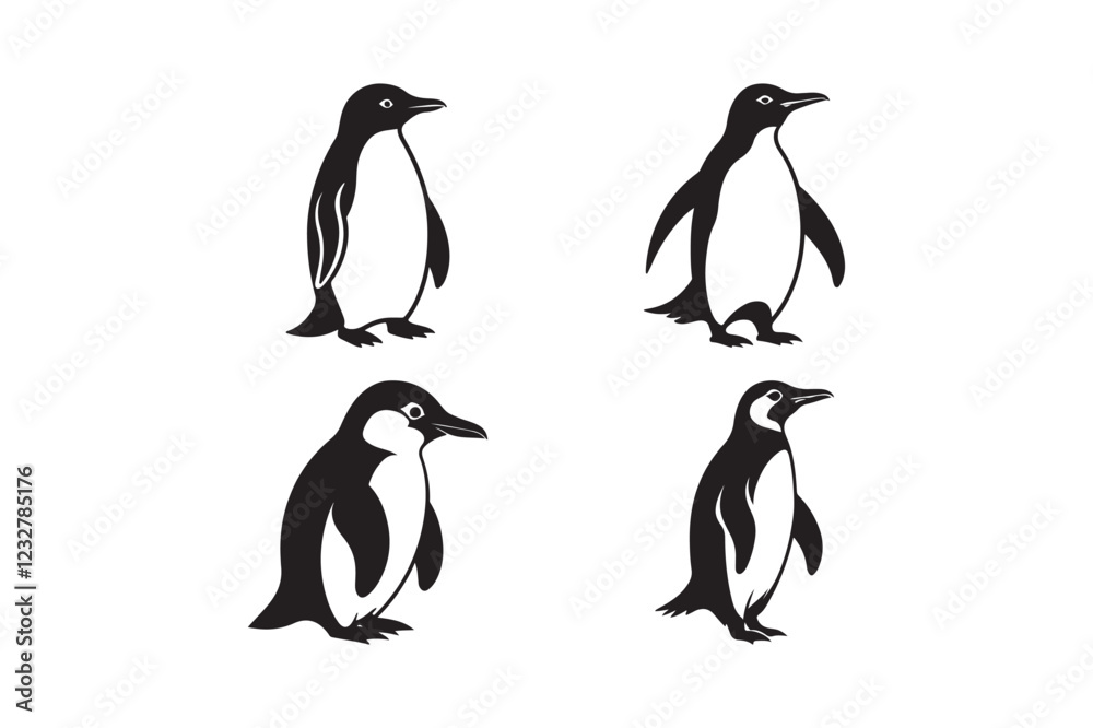 Fototapeta premium Black and White Penguin Silhouette Set