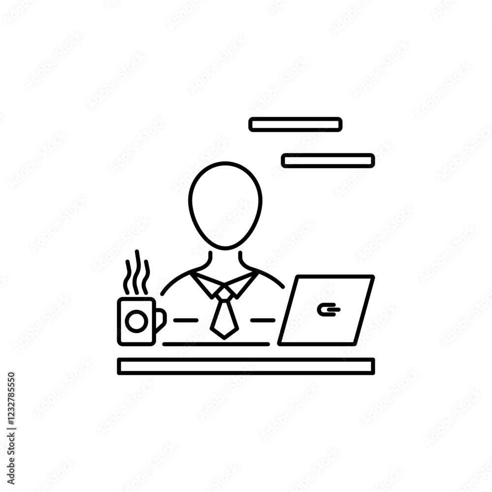 Outline Employee with Laptop and Coffee icon, signifying the balance of work and relaxation. Outline Employee with Laptop and Coffee icon, signifying the balance of work and relaxation.