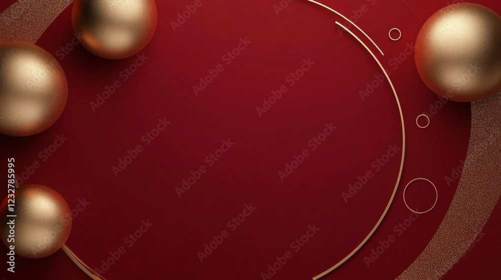 Elegant Gold Balls and Circles on a Deep Red Background Elegant Gold Balls and Circles on a Deep Red Background