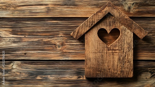 House Symbol on Wooden Background – Valentine’s Day Theme  
