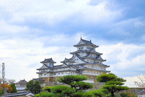 Himeji castle with autumn blue sky white cloud, frame one of japan's best destination for travel, Hyogo Japan.	