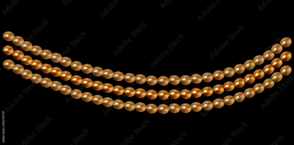 Obraz premium Multilayer Pearl Necklace On Black Background, Vintage Jewelry Beads Garland Vector Illustration. 