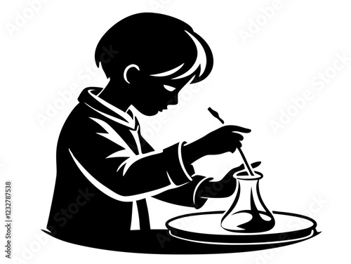 Kid makes science experiment vector image, Isolated on white background.
