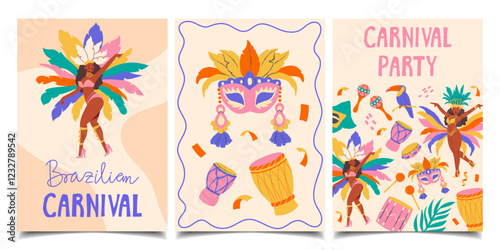 Collection of invitations, flyers, banners for Brazilian carnival