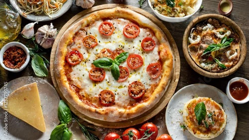 round pizza margherita with cheese. generated.