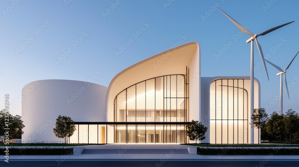 Modern Urban Building with Wind Turbines for Renewable Energy Solutions in City Landscape Modern Urban Building with Wind Turbines for Renewable Energy Solutions in City Landscape