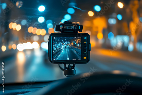 Wallpaper Mural Night vision dashcam capturing clear wide-angle footage of a road at night, highlighting technology and safety Torontodigital.ca