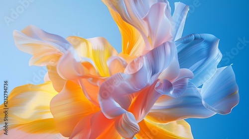 Abstract swirling pastel flower, sky background, digital art, website design