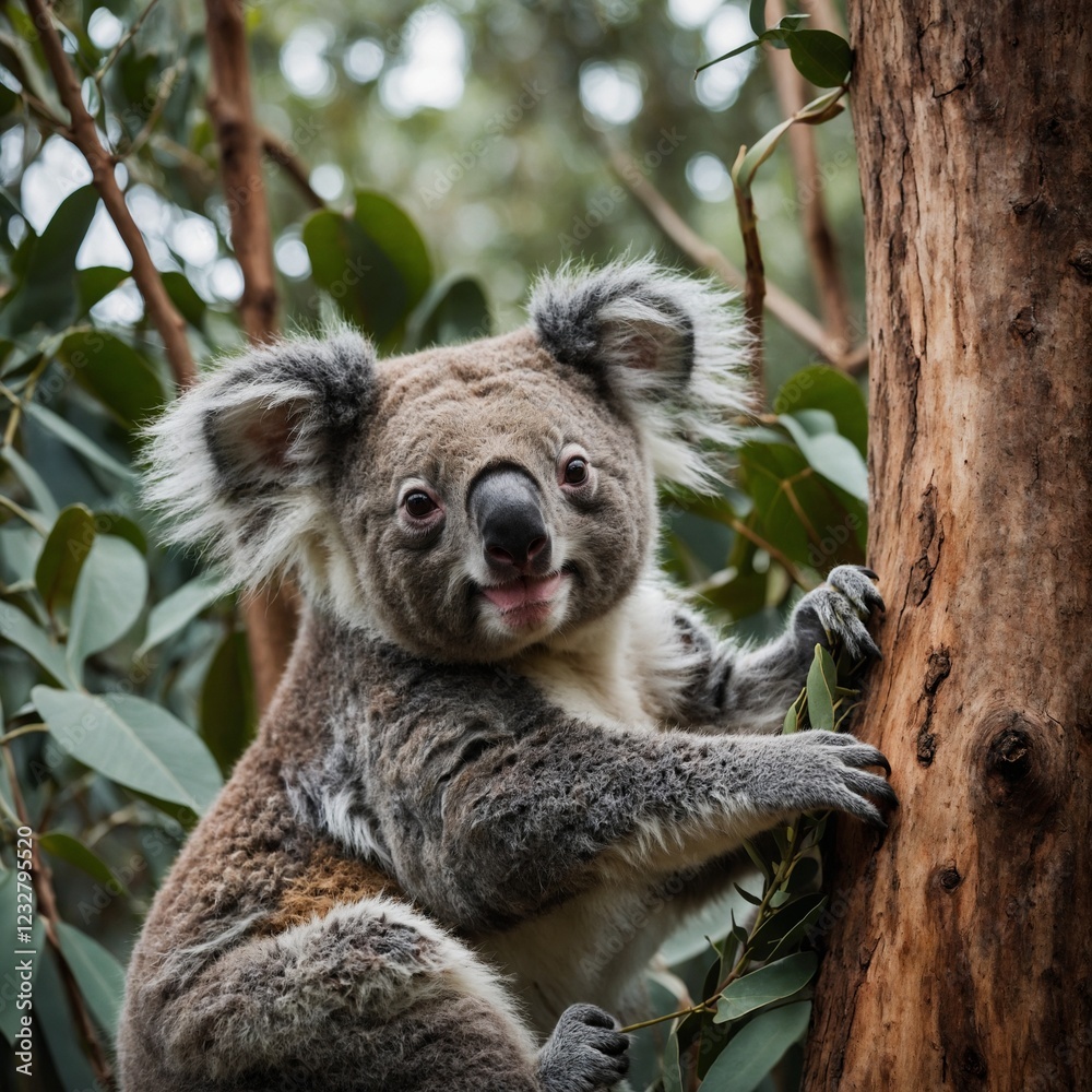 Naklejka premium Koala Hugging a Eucalyptus Tree. 