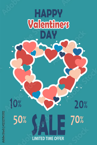 Valentine day, 14 february, heard. Vector illustration.