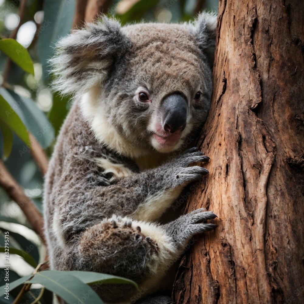 Naklejka premium Koala Sleeping in an Eucalyptus Tree. koala in tree.