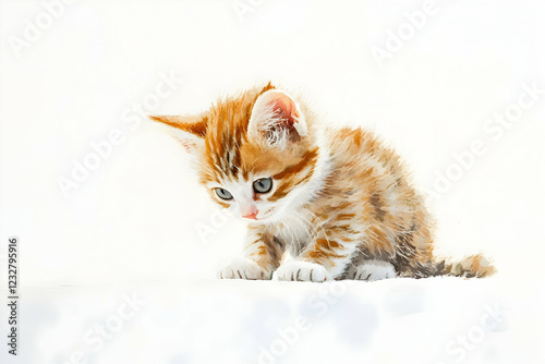 Playful three-month-old American polydactyl kitten posing on a white background for a charming pet portrait photo