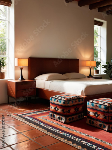 bedroom with bed of a Californian Mexican style