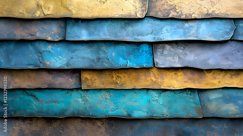 Blue and gold stone wall texture. Background Building exterior. Use Design Blue and gold stone wall texture. Background Building exterior. Use Design
