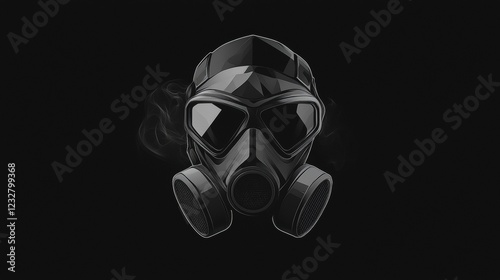 Unique black gas mask design with smoke effect on a dark background. Generative AI photo