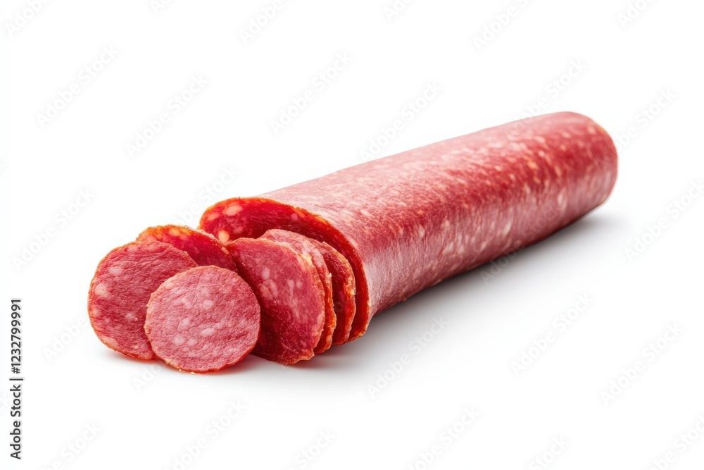 sliced salami sausage isolated on white background sliced salami sausage isolated on white background