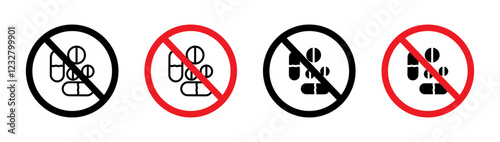 Stop using illegal drugs signs set. vector illustration