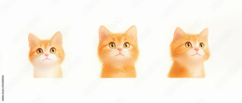three adorable ginger kittens looking up on a white background three adorable ginger kittens looking up on a white background
